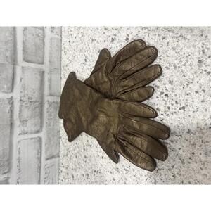 Gold Toned Leather Gloves with Cashmere Lining. Size M